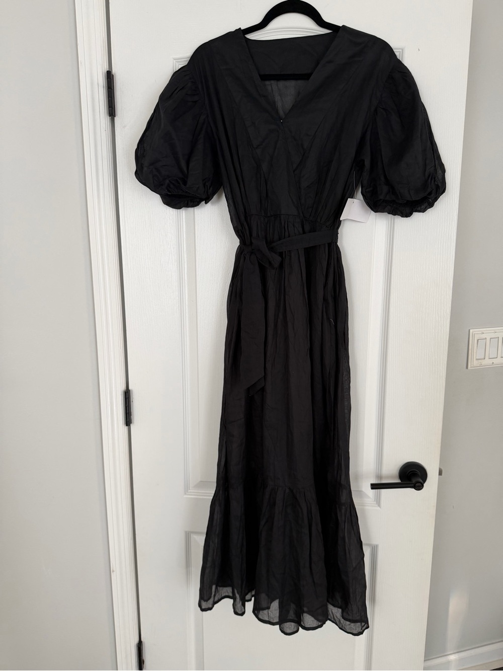 Cleobella Black Puff-Sleeve V-Neck Maxi Dress